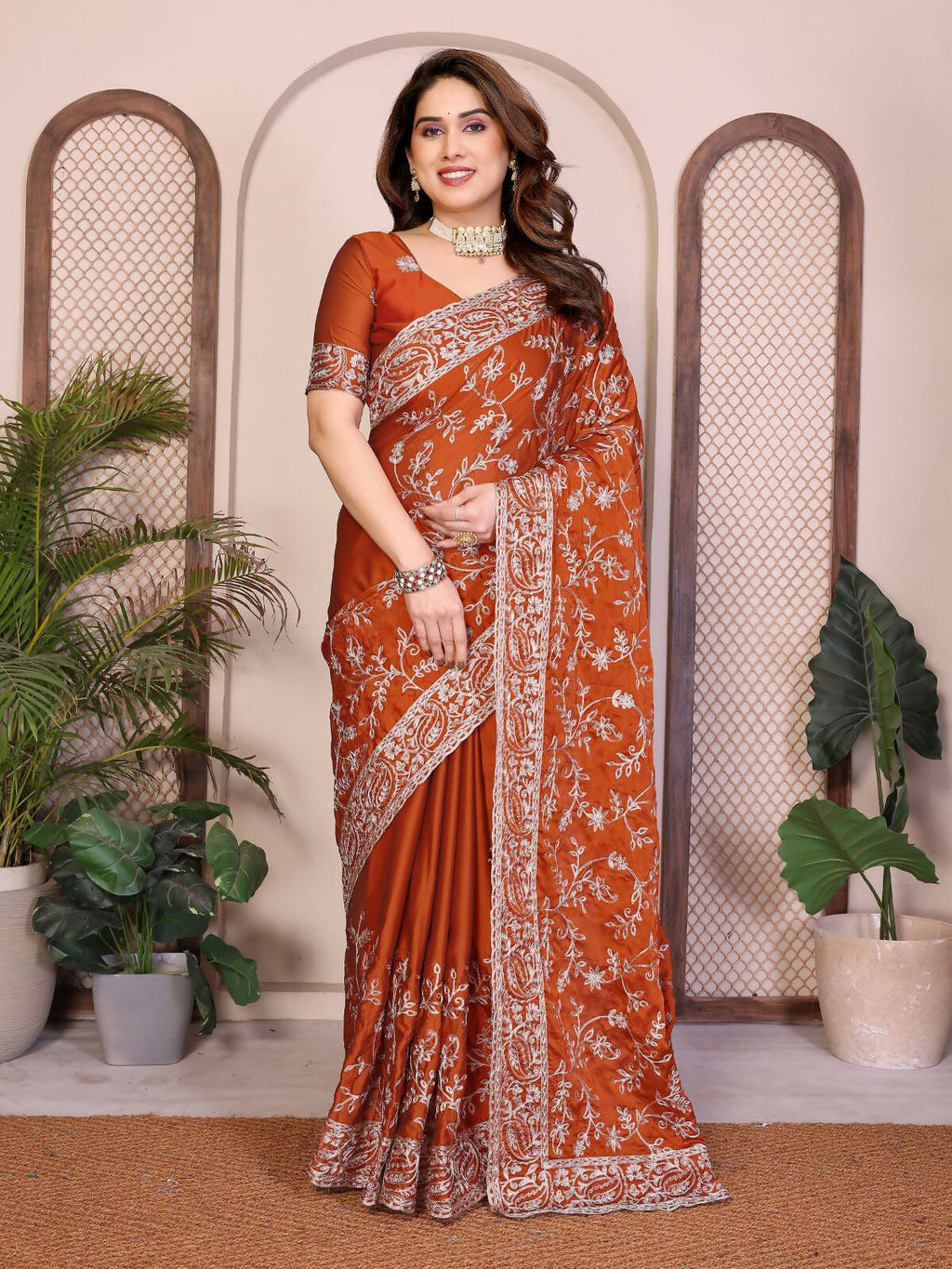 Teeya Creation New Trendy Stylish Party Wear Silk Saree-Orange | Grocsy