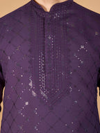 Vastranavya Dusty Purple Exclusive Festival Wear Viscose Silk Thread & Sequence Embroidered Work Kurta with Dupatta | Grocsy