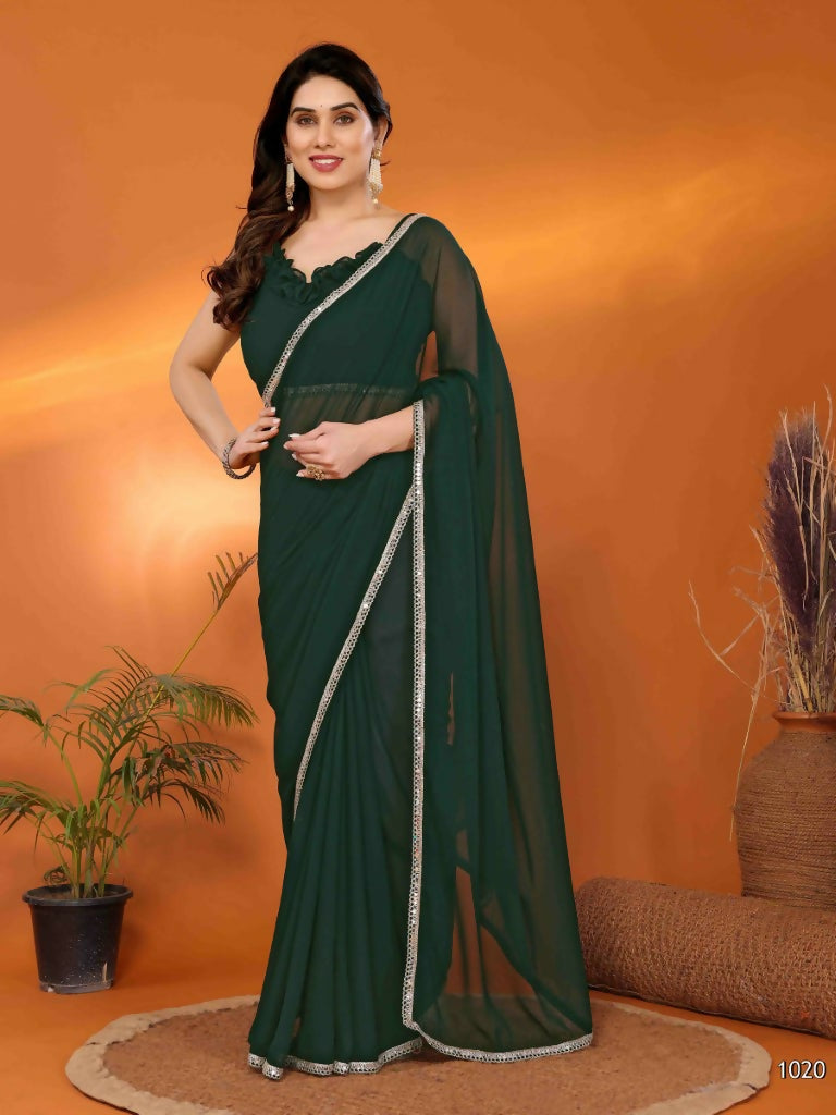 Designer Partywear Green Georgette Fancy Saree - Durga | Grocsy