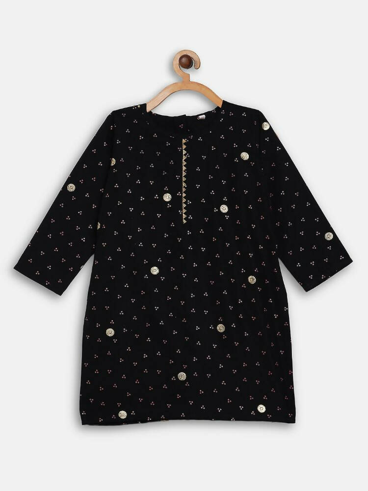Ahalyaa Black Crepe Kids Kurta Pants With Dupatta For Girls | Grocsy