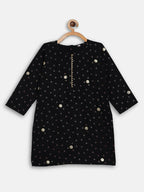 Ahalyaa Black Crepe Kids Kurta Pants With Dupatta For Girls | Grocsy