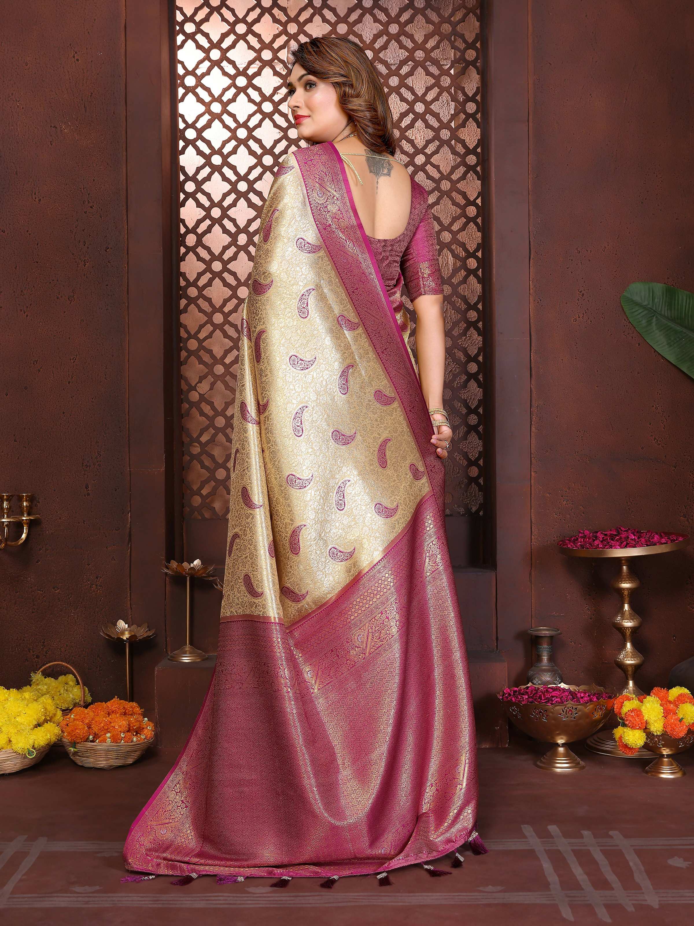 Aastha Fashion Mustard Tissue Silk Weaving Saree | Grocsy