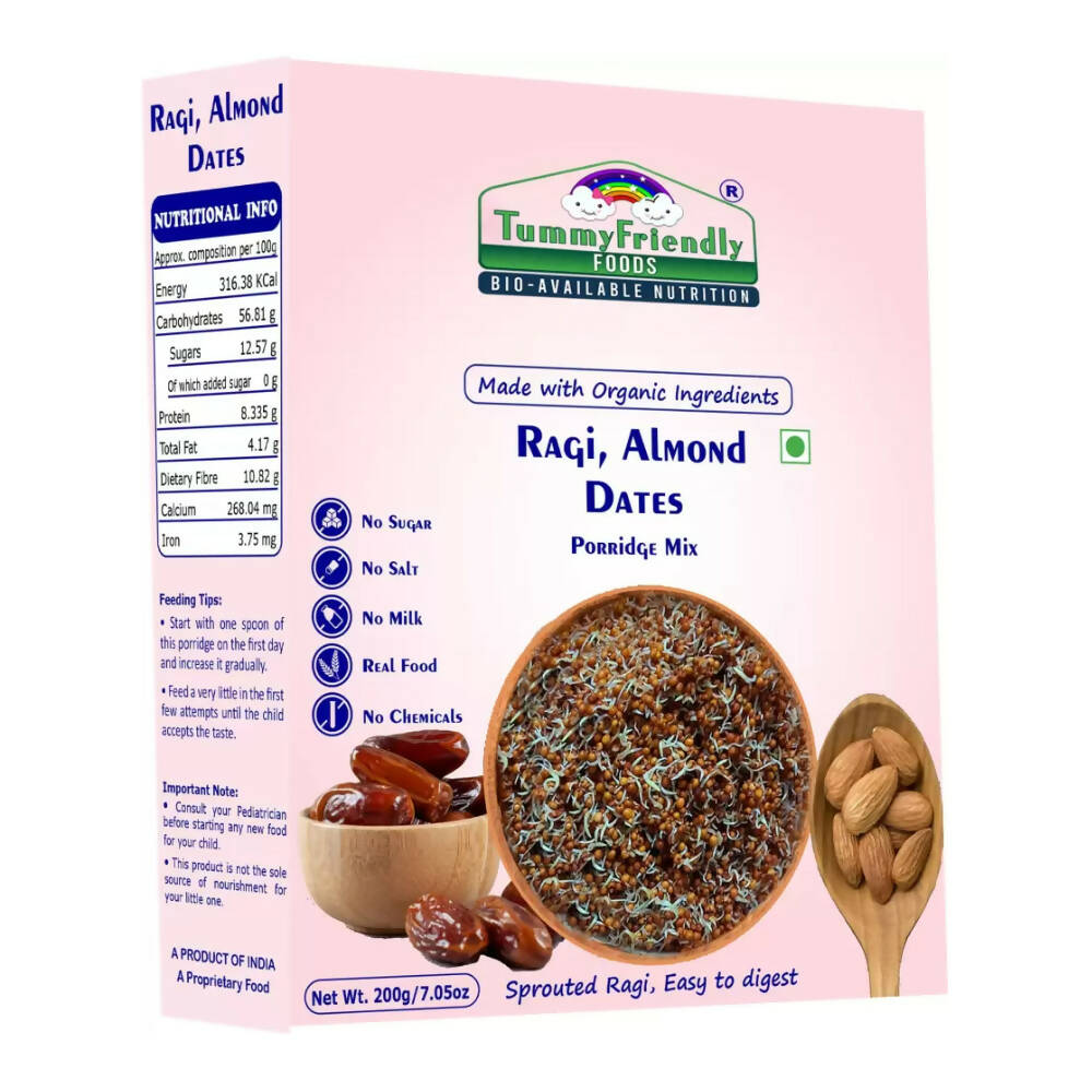 TummyFriendly Foods Organic Sprouted Ragi Almonds Dates Porridge Mix | Grocsy