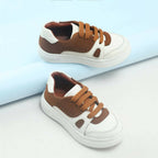 Tiny Bugs Boys Lace Up Casual Shoes - White & Brown | Grocsy