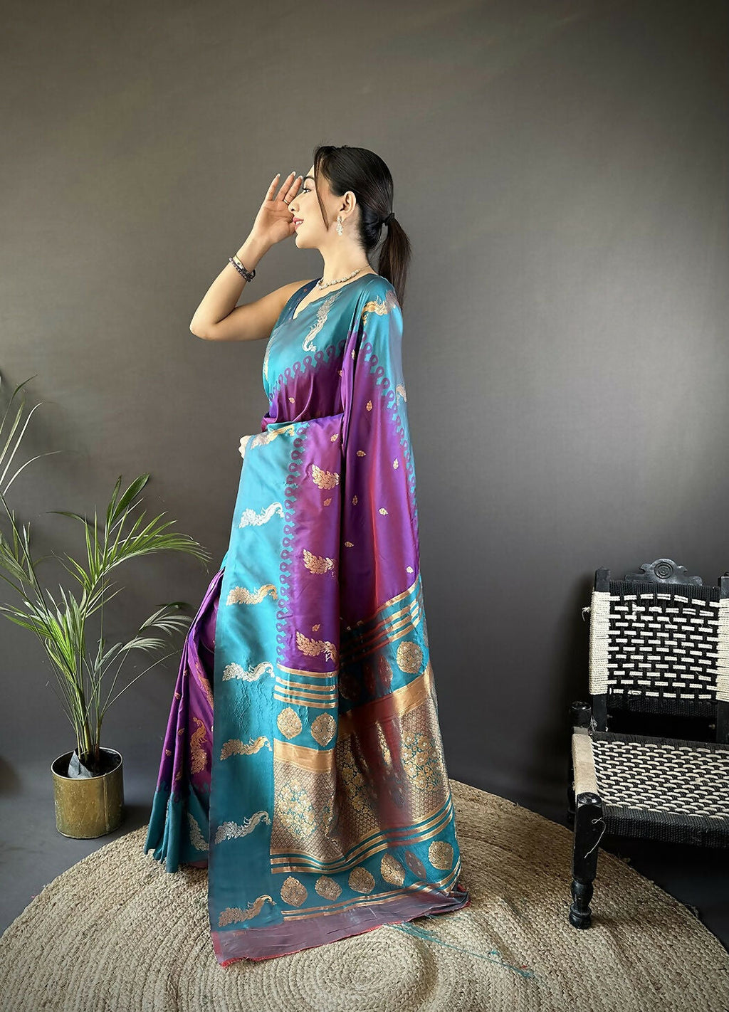 Joban Fashion Teal Peacock,Butti Banarasi Silk Sarees | Grocsy