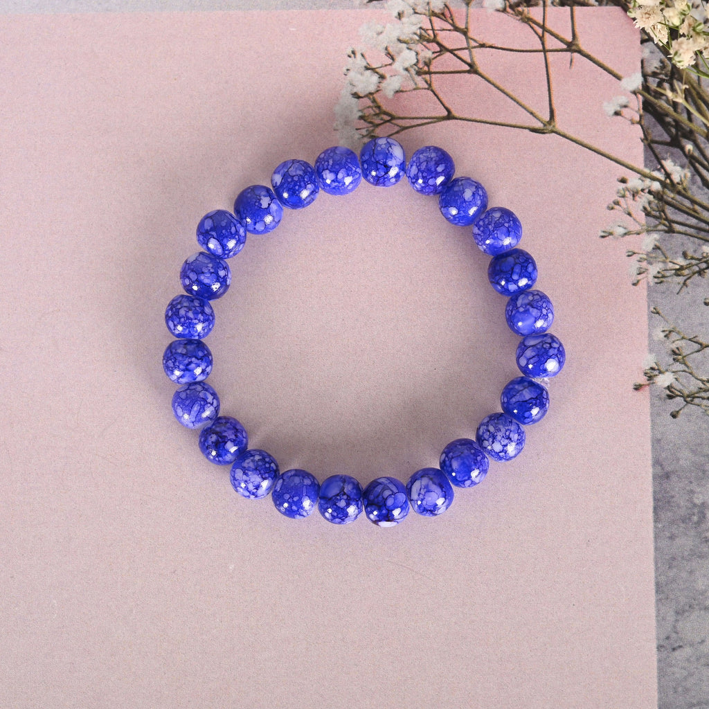 NVR Men & Women Blue Marbel Crystal Elasticated Bracelet | Grocsy