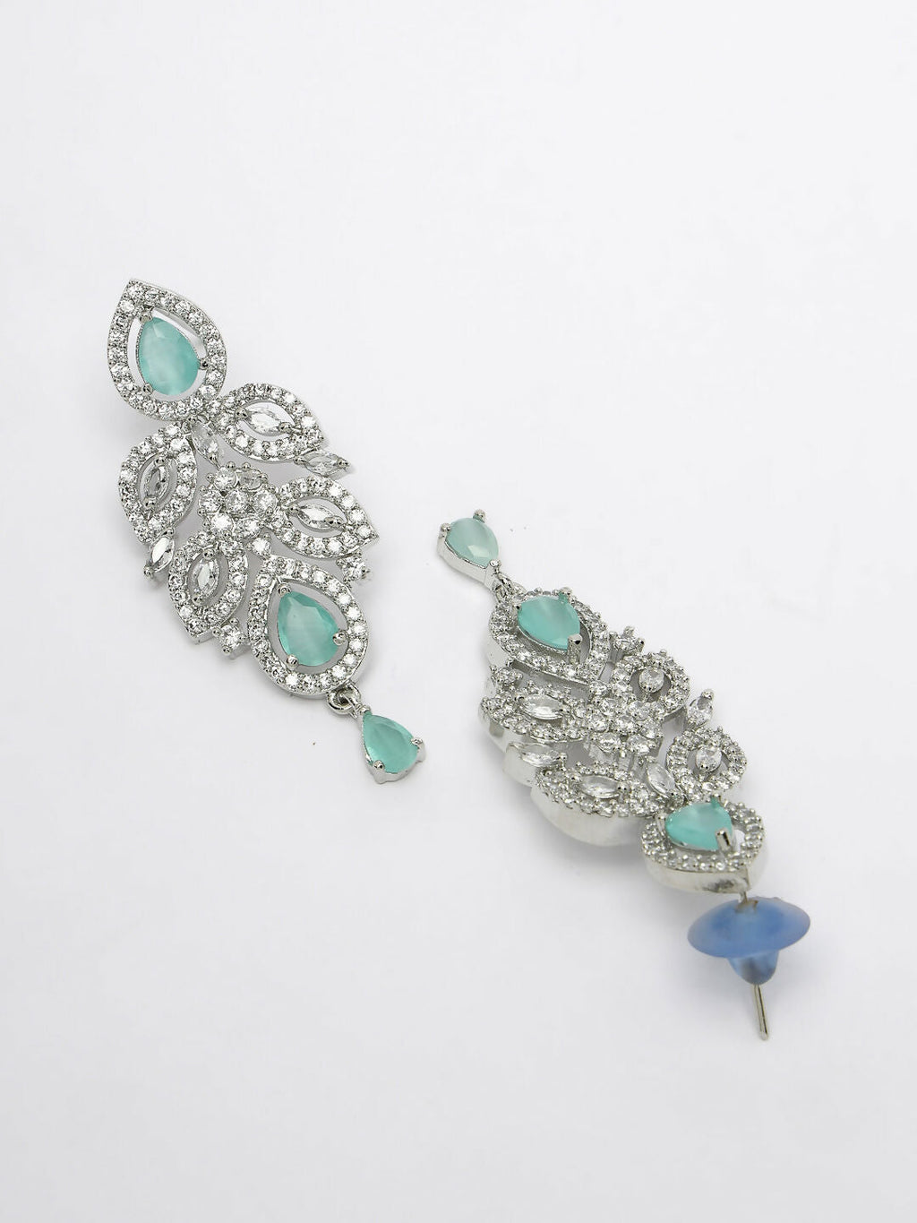 NVR Women's silver plated Turquoise CZ stone handcrafted jewellery set | Grocsy
