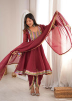 Teeya Creation New Women's Maroon Designer Peplum Kurti with Dhoti Salwar and Multicolor Embroidered Border | Grocsy