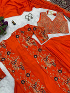 Teeya Creation Orange Color Chinon Silk Designer Embroidery Work Ready To Wear Saree With Koti | Grocsy