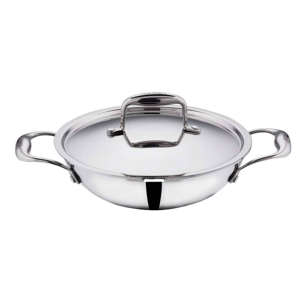 Vinod Platinum Triply Stainless Steel Kadai With Lid | Grocsy