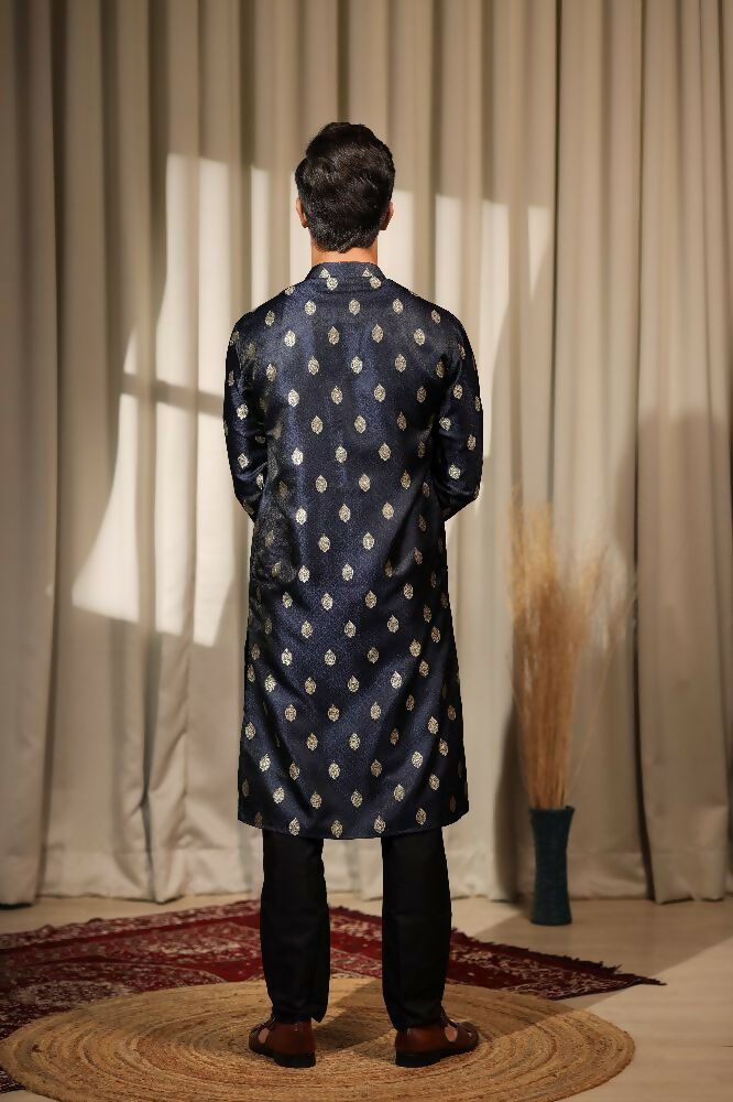 Blue Viscose Jacquard Wovon Designer Kurta Set - Mahotsav | Grocsy