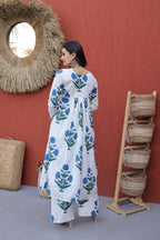 Teeya Creation Womens New Trendy Summer War Printed Cotton Gown Set-Blue | Grocsy