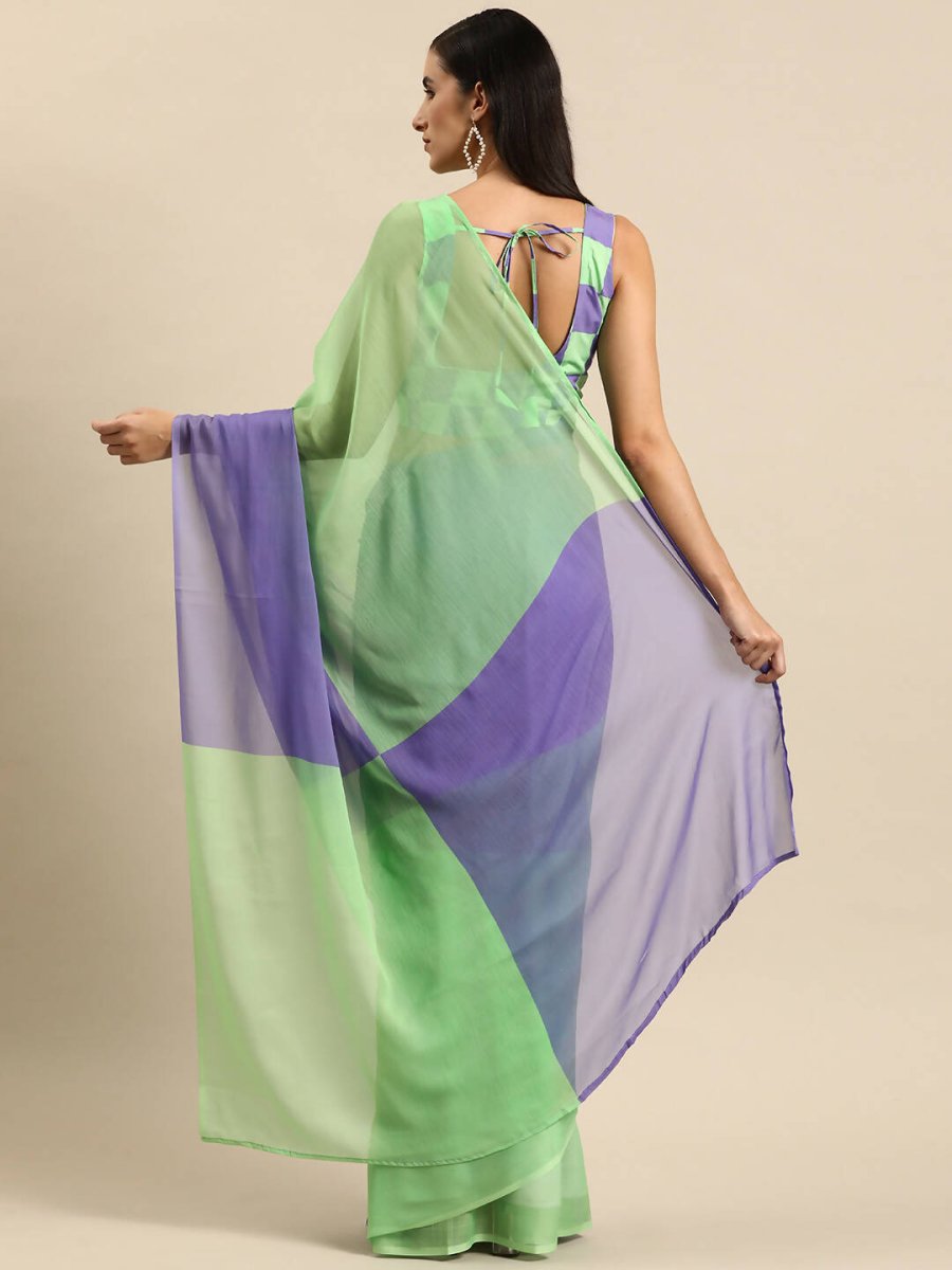 Ahalyaa Women's Traditional Semi Stitch Saree - Fluorescent Green | Grocsy