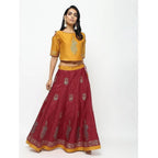 Cheera Lehenga Skirt With Beautiful Block Print And Contrast Top | Grocsy