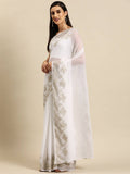 Ahalyaa Women's Traditional Semi Stitch Saree - White | Grocsy