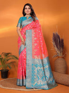 Joban Fashion Banarasi Pink Woven Soft Silk Saree | Grocsy