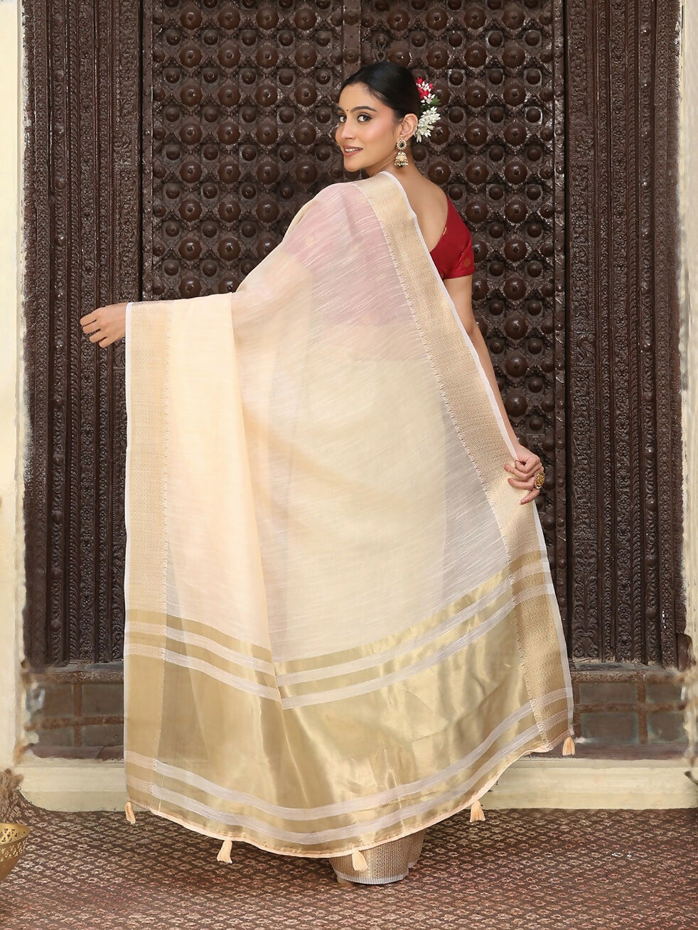 Shree Shyam Fashion Peach Cotton Saree | Grocsy
