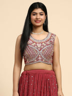 Red Georgette Embroidered Lehenga choli with Dupatta - Dhara | Grocsy