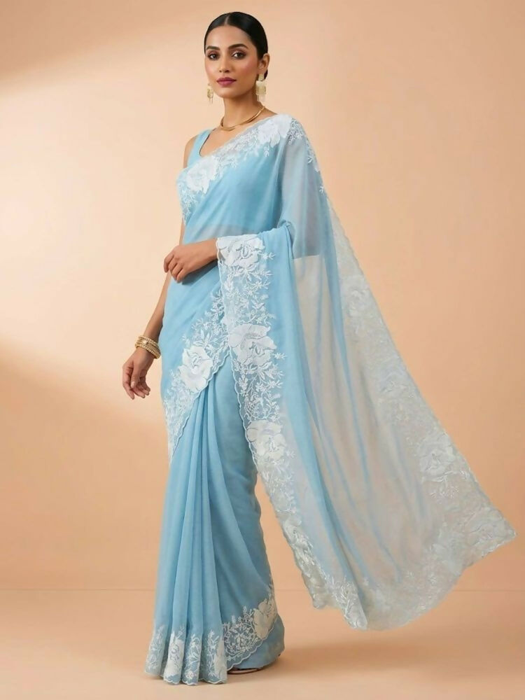 Joban Fashion Sky Blue Candy Crush Party Wear Sarees | Grocsy