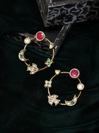 Ruby Raang Gold Polished Kundan Work Multi-Color Round Kundan Earrings | Grocsy