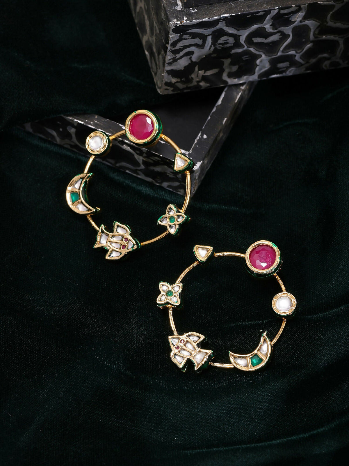 Ruby Raang Gold Polished Kundan Work Multi-Color Round Kundan Earrings | Grocsy