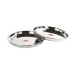 Sumeet Stainless Steel Heavy Gauge Deep Wall Dinner Plates with Mirror Finish | Grocsy