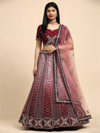 Maroon Fancy Net Sequence Embroidered Lehenga Choli with Dupatta - Dhara | Grocsy