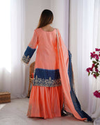 The52 Women's Beautiful Chinon silk Fabric Embroidery Work Straight Kurta Palazzo and Dupatta Set | Grocsy