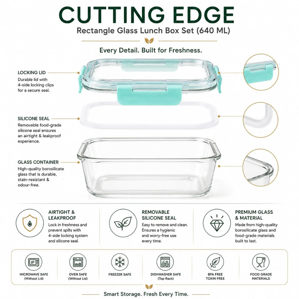 Cutting Edge Rectangular Glass Detachable Container - Green | Grocsy