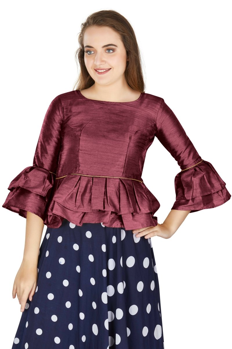 Aastha Fashion Women's Wine Art Silk Bell Sleeves attire with Poly Cotton Lining Blouse | Grocsy