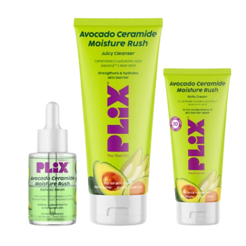 PLIX The Plant Fix Barrier Repair Combo Kit with Avocado Ceramide Moisture Rush Serum, Cleanser & Cream | Grocsy
