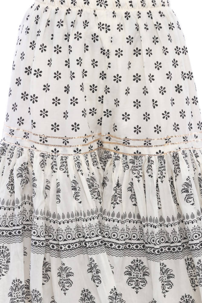 Mominos Fashion Cotton Block Print With Lace Work Off White Palazzo | Grocsy