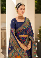 Joban Fashion Faux Chiffon Light Weight Saree Blue Colored With Zari Border Saree | Grocsy
