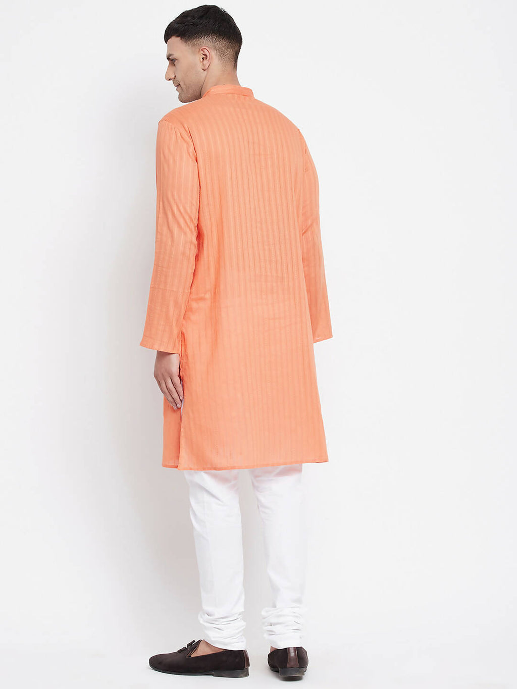 Even Apparels Orange Color Pure Cotton Men's Kurta With Band Collar | Grocsy