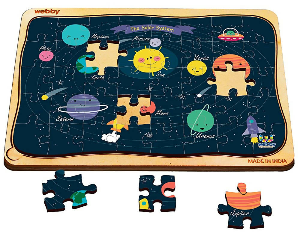 Webby Outer Space Solar System Wooden Jigsaw Puzzle - 40 Pcs | Grocsy