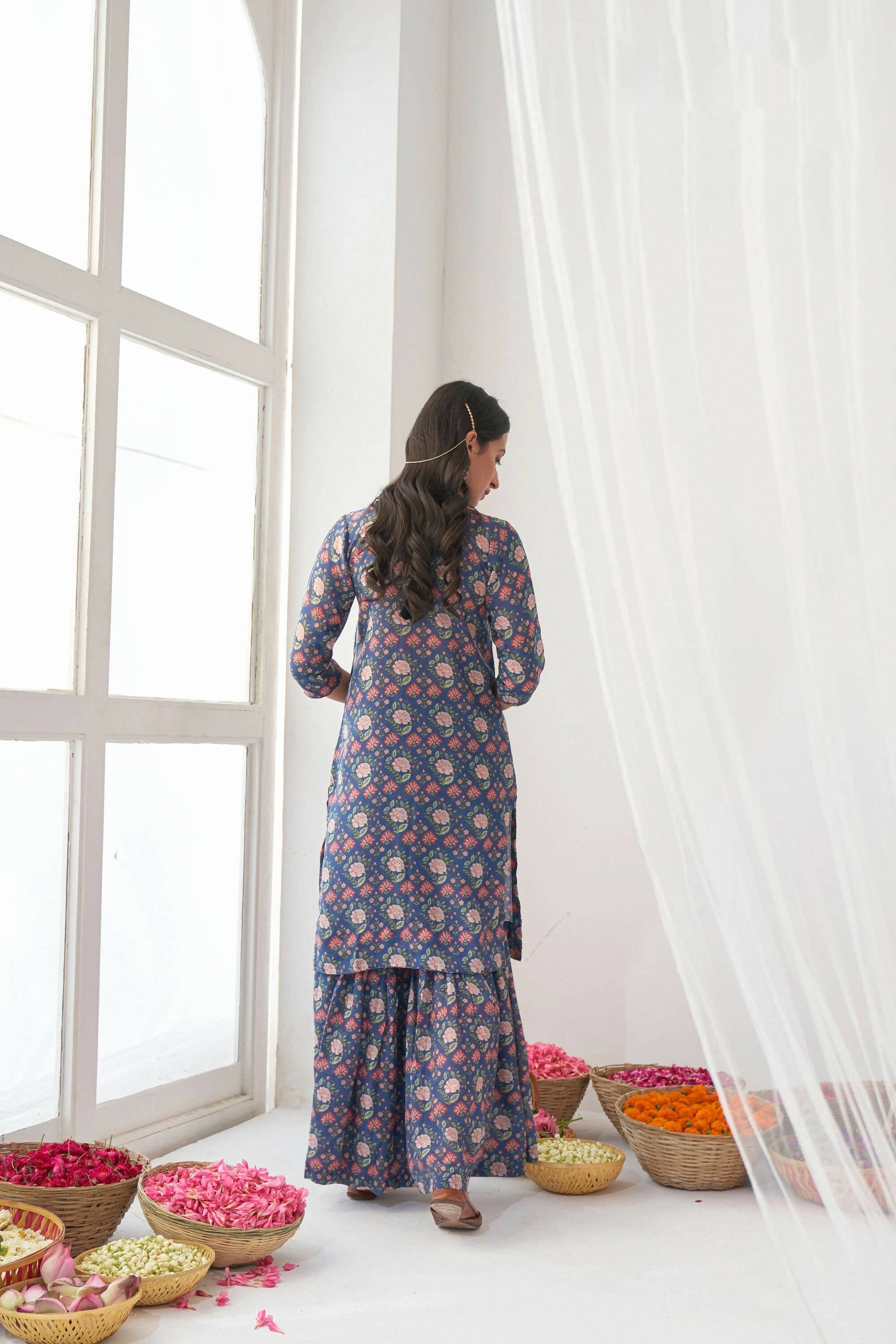 Designer Stylish Blue Muslin Stitched Suit With Dupatta - Anbazaar | Grocsy