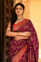 Joban Fashion Hot Pink Crepe Chiffon Pure Handloom Banarasi Silk Saree | Grocsy