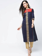 Aniyah Cotton Block Printed Stylish Blue Straight Kurta (AN-121K) | Grocsy