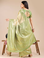 Shree Shyam Fashion Aura Silk Cream Light Green Banarasi Silk Saree | Grocsy