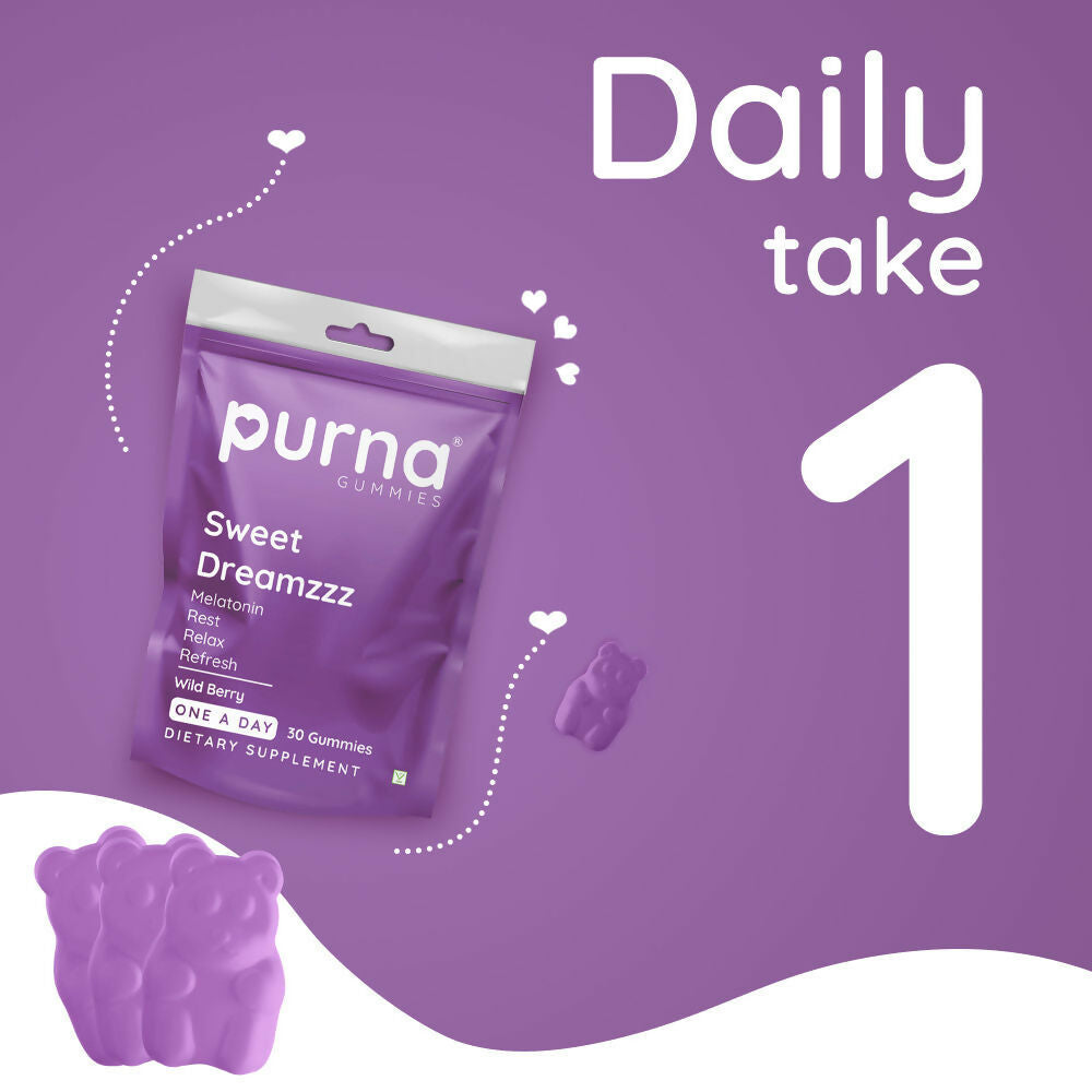 Purna Gummies Melatonin Wild Berry Flavour Gummies for Sleep Well & Reduced Stress | Grocsy