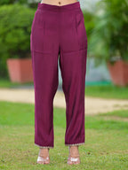 Juniper Women's Wine Solid Viscose Kurta Pant With Dupatta Set With Zari & Mirror Embroidery | Grocsy
