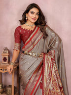 Aastha Fashion Grey Kalamkari Silk Weaving Saree | Grocsy