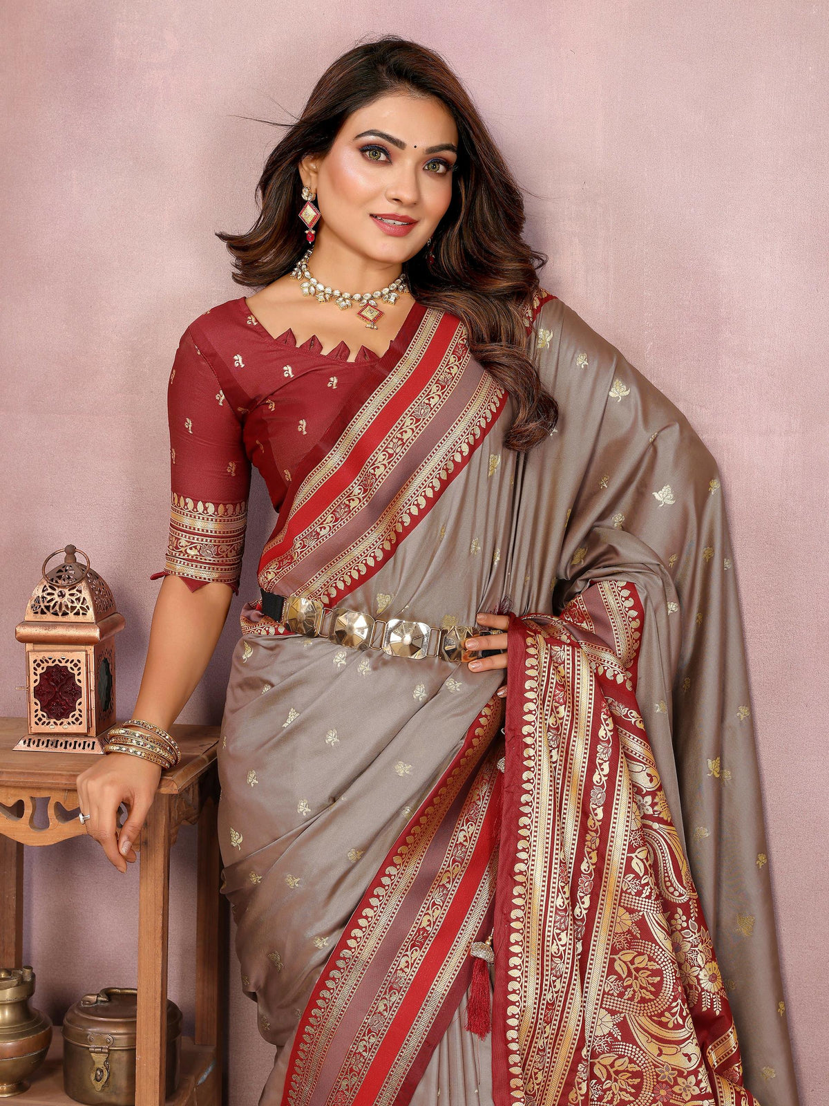 Aastha Fashion Grey Kalamkari Silk Weaving Saree | Grocsy