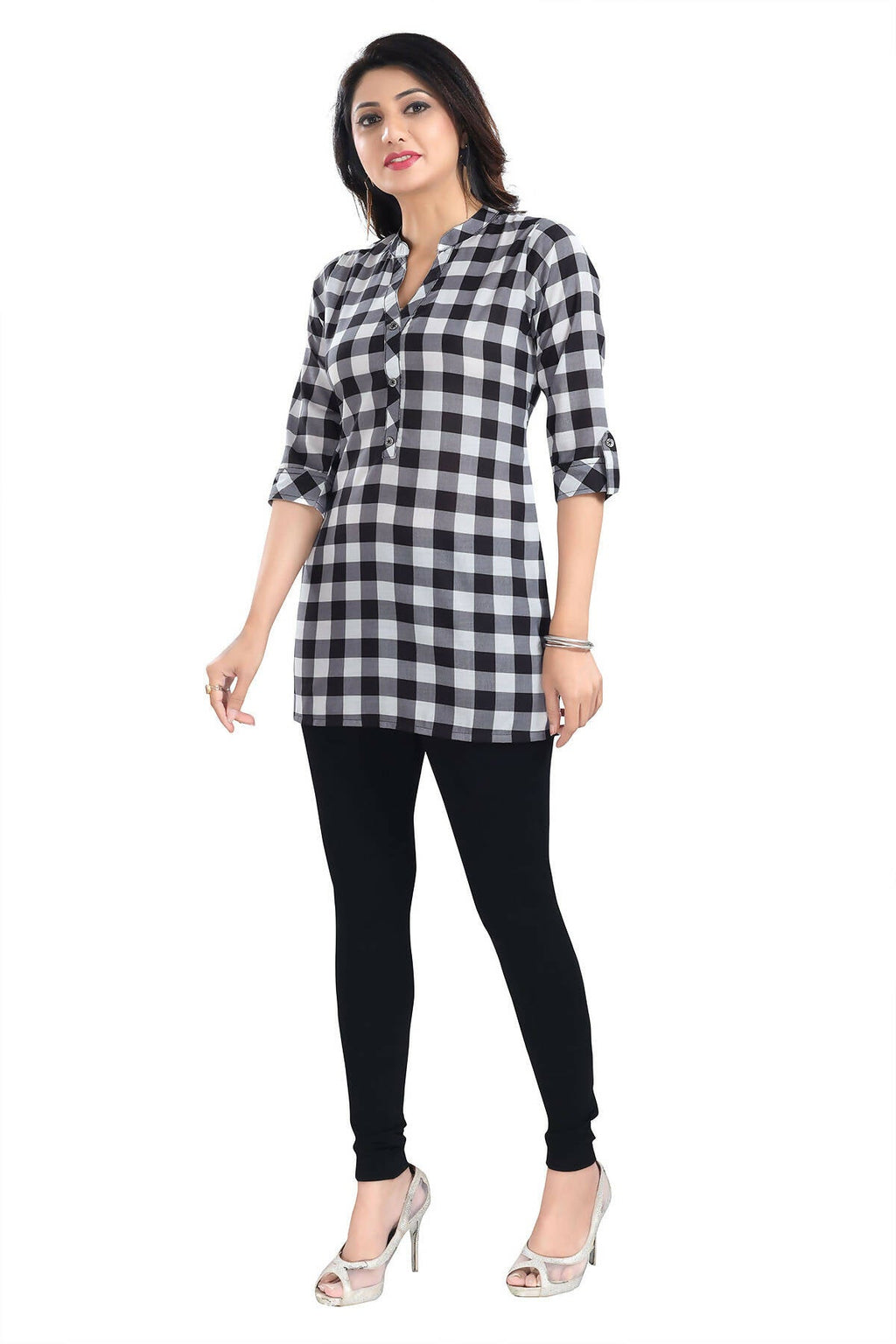 Snehal Creations Rayon Black White Checks Short All Over Print | Grocsy