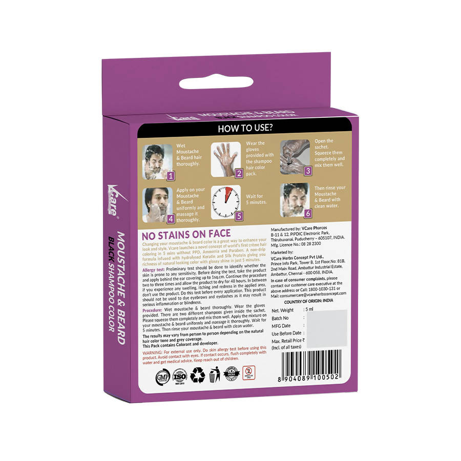 VCare Shampoo Hair Color Black for Moustache & Beard | Grocsy