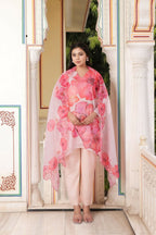 Vaasva Women Ivory Tabby Slik Print & Embroidered Kurta, Pant & Dupatta set | Grocsy