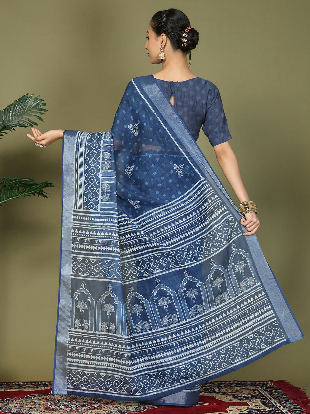 Shree Shyam Fashion Cotton Blue Saree | Grocsy