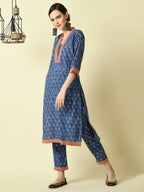 Myshka Women's Blue Straight Printed Kurta | Grocsy