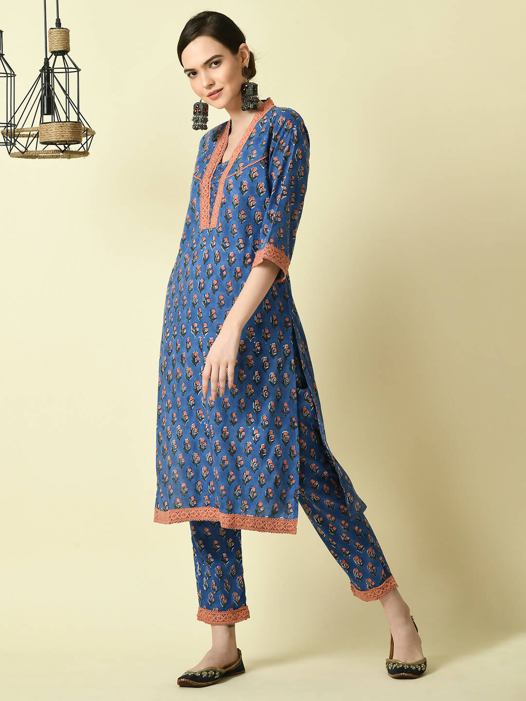 Myshka Women's Blue Straight Printed Kurta | Grocsy
