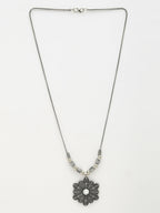 NVR Women's Silver-Toned Decent Floral Shape Pendant with Chain | Grocsy